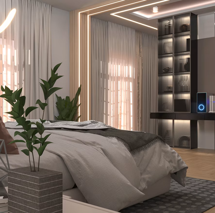 a room with warm light