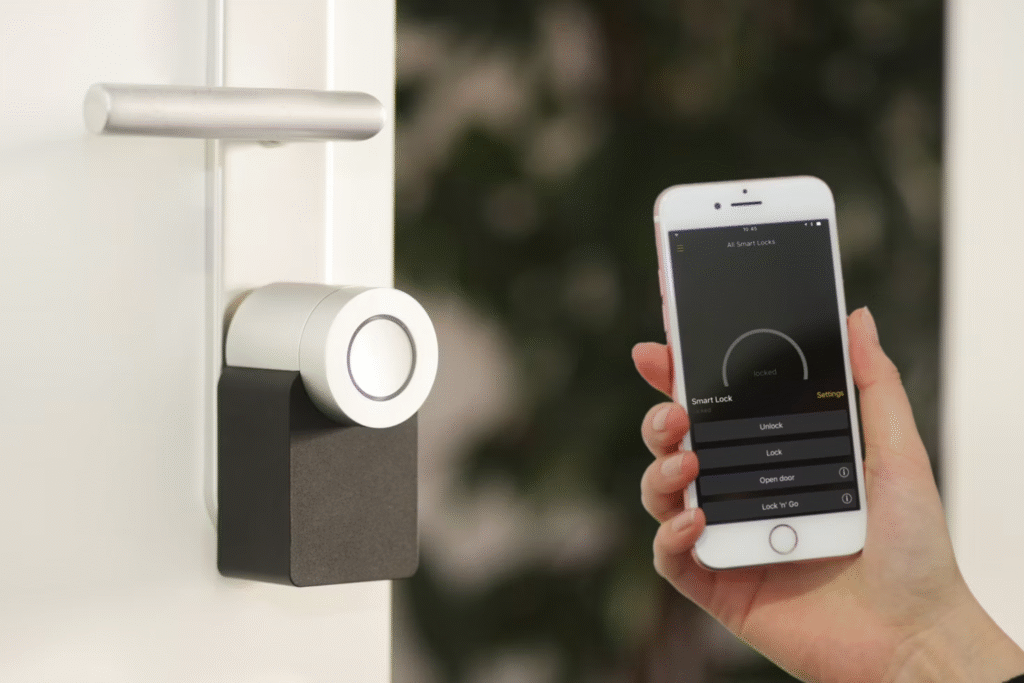 a phone with a smart app connected to a smart lock