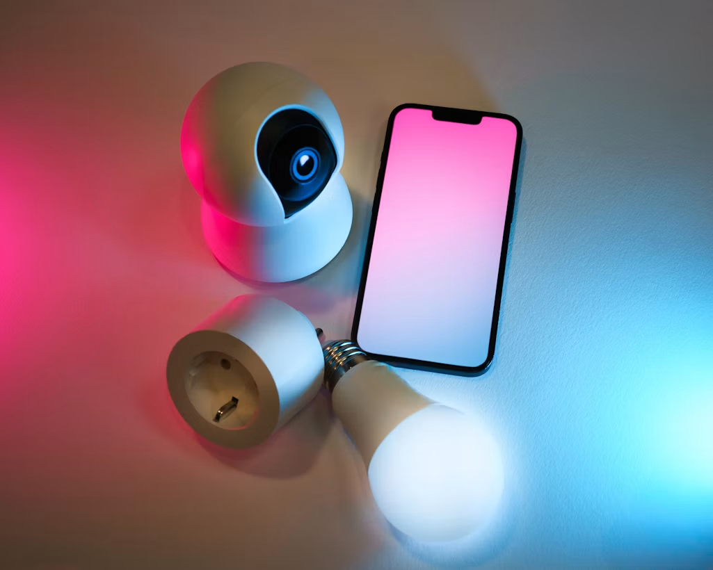 a cctv, phone and lightbulb 