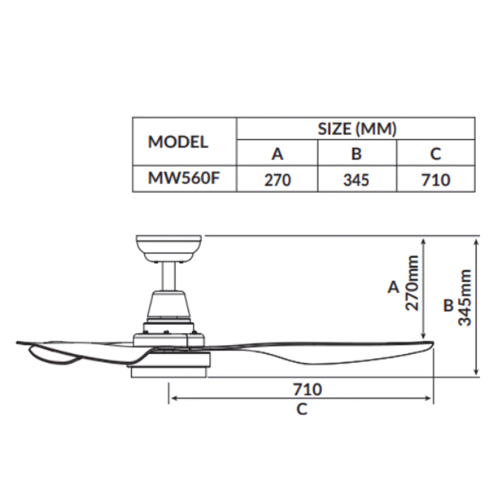 MW560F Mowe Kronus 56" Smart Ceiling Fan Size Chart