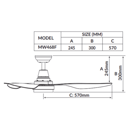 Mowe 45" Atlas Series Smart Ceiling Fan - Size Chart