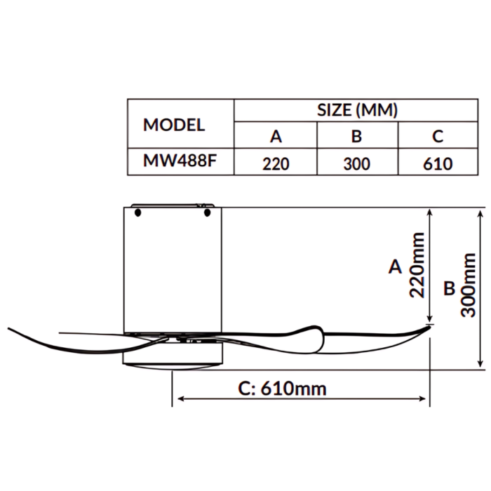 Mowe 48" Helios Series Smart Ceiling Fan Size Chart