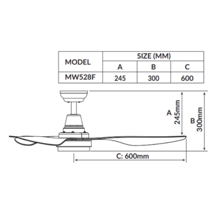 Mowe 52" Atlas Series Smart Ceiling Fan - Size Chart