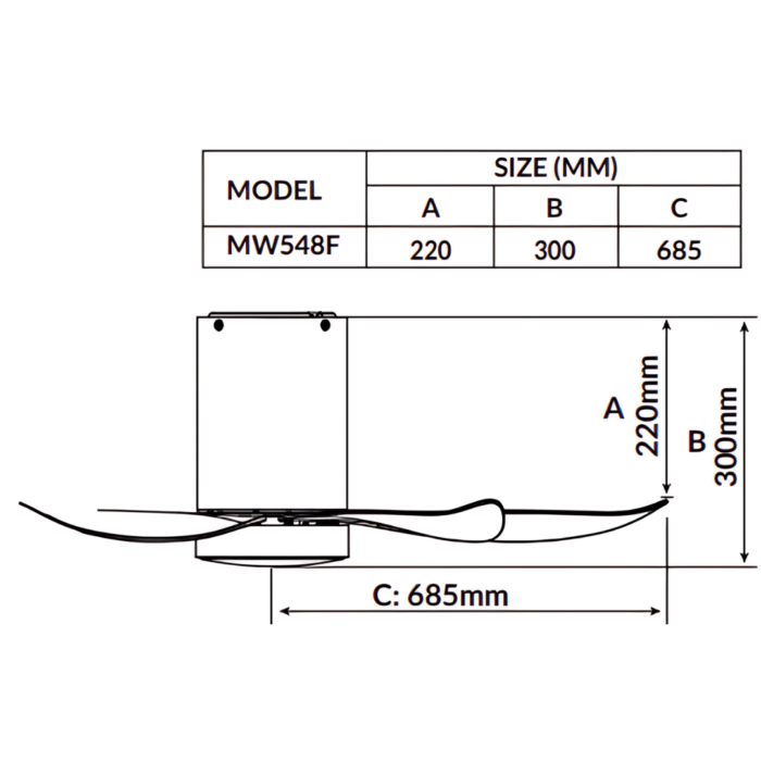 Mowe 54" Helios Series Smart Ceiling Fan Size Chart